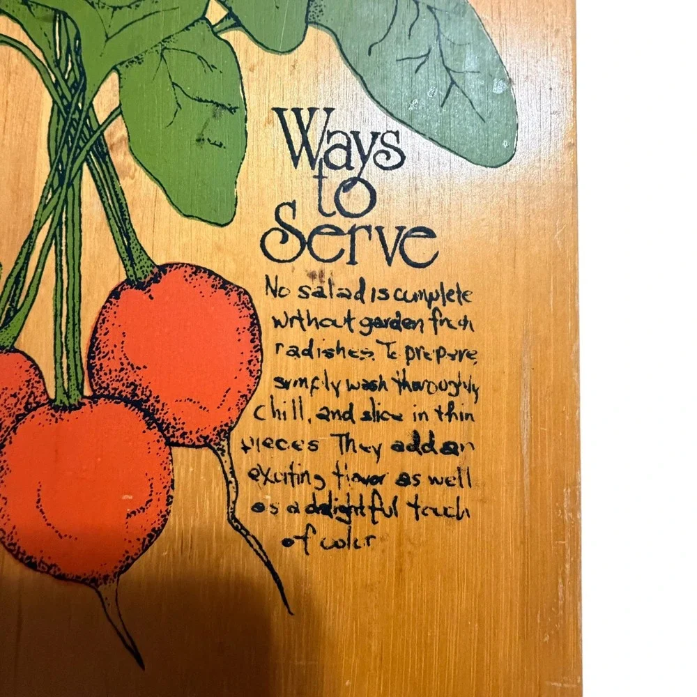 Vintage Radishes Ways to Serve Wooden Cutting Board Decorative Wall Plaque Retro